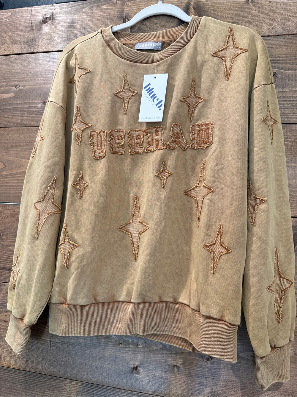 blueb. Tan 'YEEHAW' Embroidered Crewneck Sweatshirt